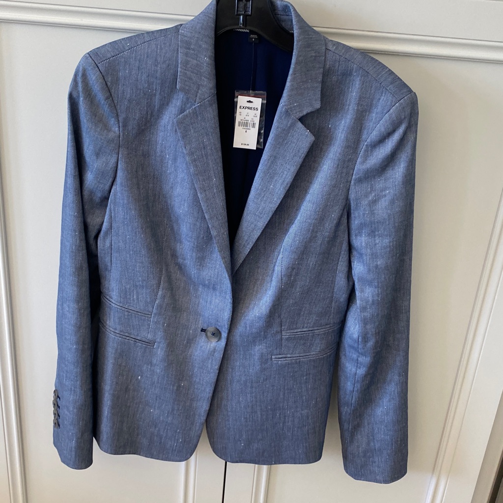 Express Blue Linen Blend Tailored Blazer New Size 6